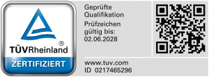 TÜV Rheinland Zertifiziert – Geprüfte Qualifikation, gültig bis 02.05.2028
